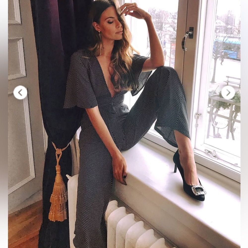 Na-Kd x Kristin Sundberg Black and White Polka Dot Jumpsuit